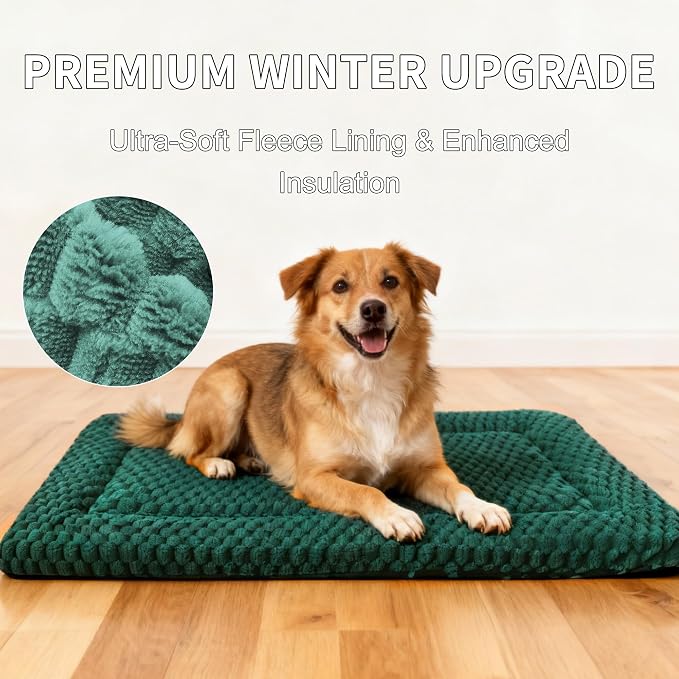 Dog Bed Mat,Reversible & Ultra Soft Kennel Pad-Machine Washable Pet Bed for Dogs & Cats-All-Weather Crate Liner for Crates,Carriers & Travel (Dark Green, 35" L x 23" W x 1.5" Th)