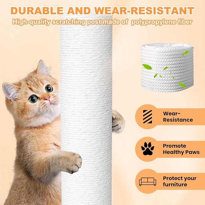 62"Tall Outdoor Cat Tree,Weatherproof Large Cat Condo with Scratching Posts | Khaki Multi-Level Cat Tree Design,Polypropylene Scratching Posts,Suitable for Indoor and Outside Use,Easy to Assemble CTT-10