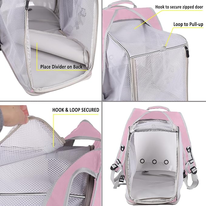 Dual Extension Pet Backpack Carrier for Large Cat and Small Puppy up to 20 Pounds, Clear Space Capsule Astronaut Transparent Bubble Window Pet Vet Travel Visit Bag