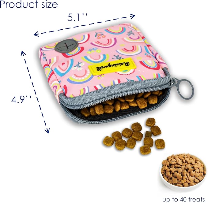 Raisingwell Dog Treat Pouch for Pet Walking and Training with Clicker Poop Bags Small Fanny Zipper Pack Holder for Puppy Snack Dispenser Kit for Leash and Outdoor Use (Rainbow)