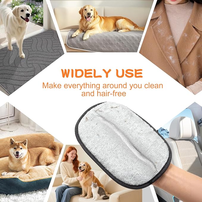 Pet Hair Removal Glove for Cats & Dogs 2PCS, Reusable and Washable Pet Hair Remover Tool for Clothing, Couch, Carpet, Car Seat