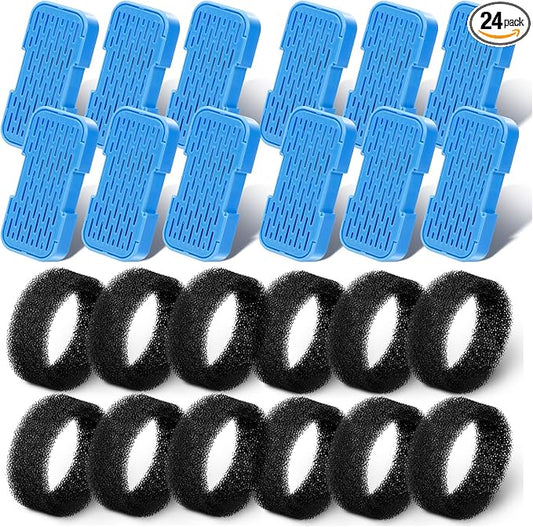 AONBOY Cat Water Fountain Filters, 12 Filters + 12 Cat Fountain Sponge, Suitable for AONBOY Pet Fountain S3-SC, Multiple Filtration, Isolates Floating Hairs and gets rid of Odors