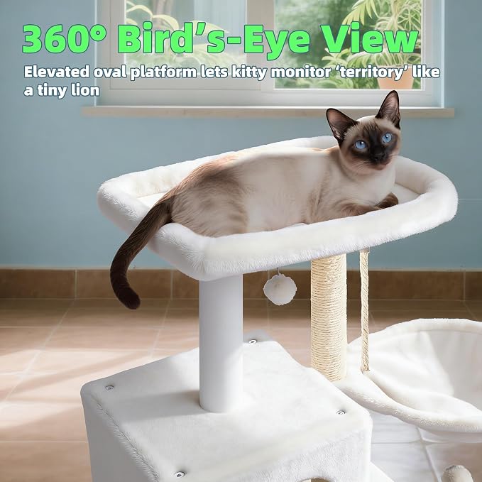 Cat Tree with Cat Condo and Hammock, Cat Tree with Scratching Posts and Scratching Pads, Cat Tower for Indoor Cats, Activity Centre Climbing Tree with Playful Toy Balls, Beige