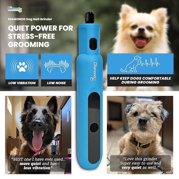 Diamondg Micro Dog Nail Grinder - Quiet Sound with LED Light, Light Blue | 5-Speed Rechargeable Pet Nail Trimmer for Small & Large Dogs, LCD Display, USB-C Charging, 4hrs. Runtime Rotary Tool
