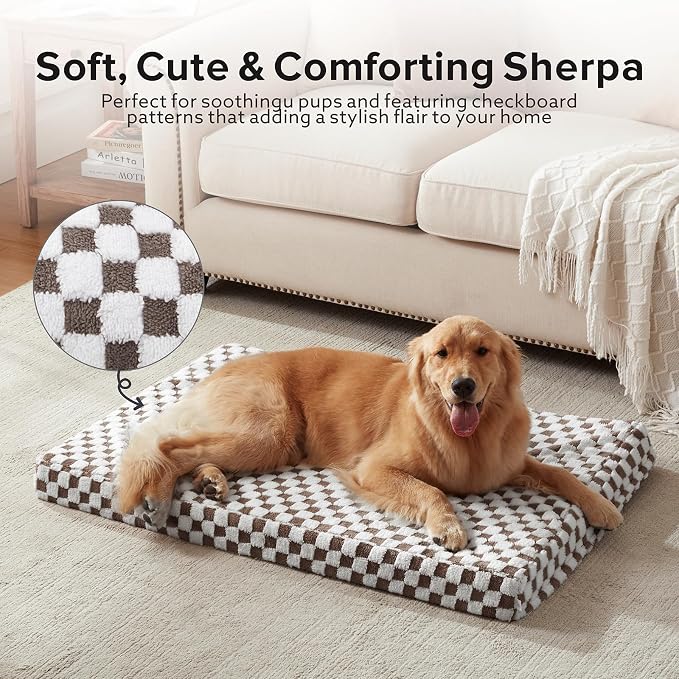 JOEJOY Dog Bed for Medium Dogs, Large Orthopedic Dog Bed with Removable Washable Cover, Cute Modern Plush & Memory Egg Crate Foam Dog Bed, 30 x 20 inch, Cofffee