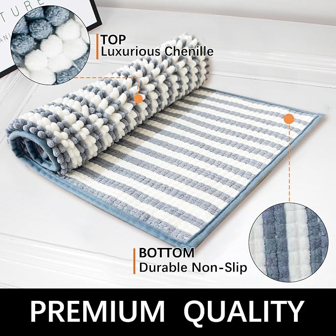 Dog Door Mat for Muddy Paws - Absorbent Quick-Dry Non-Slip Washable Chenille Pet Rug, Indoor Entryway Mat for Front Door & Crate (Blue, 24" L*16" W)