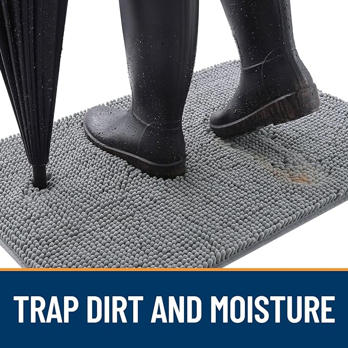 OLANLY Dog Door Mat for Muddy Paws 32x20, Super Absorbent Chenille Mud Mat | Grey, Absorbs Moisture and Dirt, Non-Slip Machine Washable Doormat, Quick-Drying Indoor Entryway Floor Carpet for Dogs