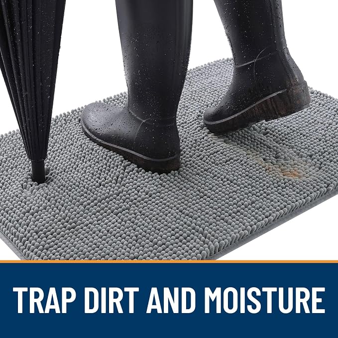 OLANLY Dog Door Mat for Muddy Paws 30x17, Super Absorbent Chenille Mud Mat | Grey, Absorbs Moisture and Dirt, Non-Slip Machine Washable Doormat, Quick-Drying Indoor Entryway Floor Carpet for Dogs