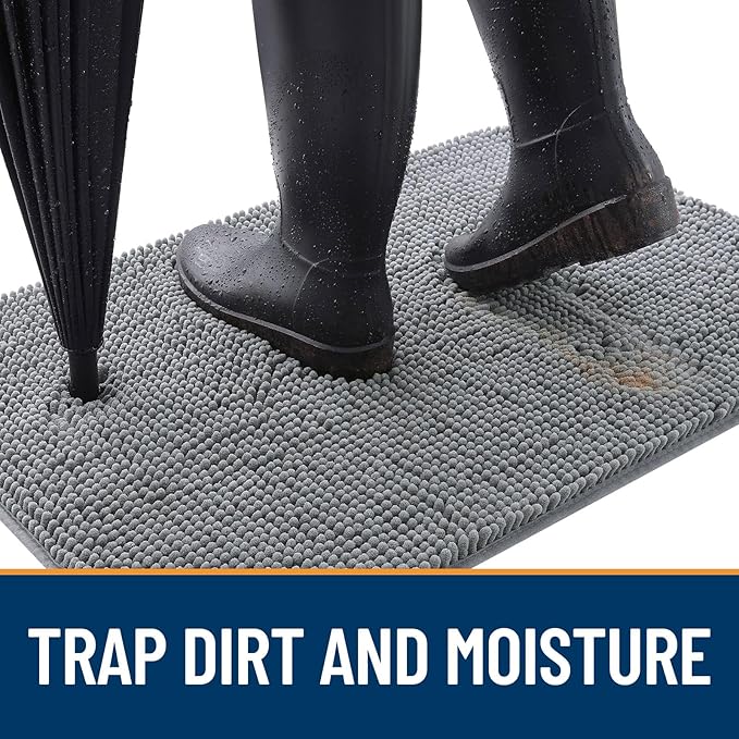 OLANLY Dog Door Mat for Muddy Paws 59x24, Super Absorbent Chenille Mud Mat | Grey, Absorbs Moisture and Dirt, Non-Slip Machine Washable Doormat, Quick-Drying Indoor Entryway Floor Carpet for Dogs
