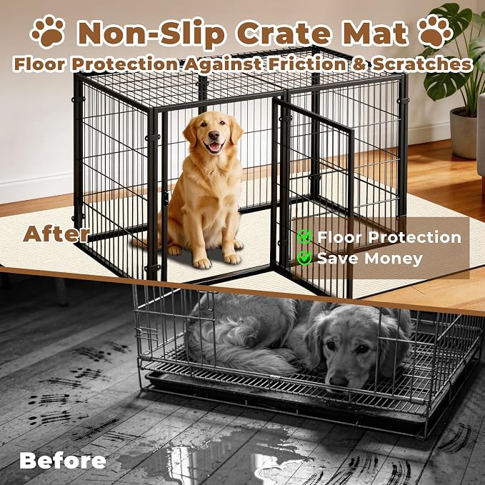 Dog Crate Mat, 24 in X 36 in Dog Playpen Mat Kennel Mat | Waterproof Non-Slip Reusable Washable Floor Protector Extra Large cages Puppy Pee Pad for Under Dogs Crate Cream White
