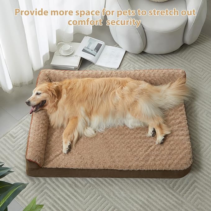 BFPETHOME Orthopedic Washable Dog Bed, Sleeping Couch for Large Senior Dogs | Deluxe Plush Rose Velvet Washable Cover, Egg Crate Foam Support, Waterproof Lining, Non-Slip Bottom, Senior Dogs