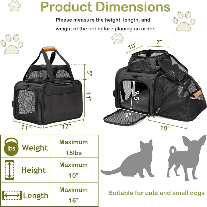 JUNGYOON Cat Carrier, Expandable Airline-Approved Soft-Sided Pet Travel Bag for Cats, Small Dogs & Small Pets, Breathable Mesh Design with Multi-Pockets & Fleece Pad (Dark Grey)