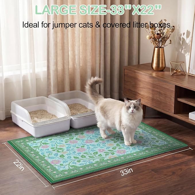 Glittme Cat Litter Mat, 33"x22" Non-Slip Washable Trapping Mat for Cats | Litter Trapping Mat With Thick PVC Coil To Catch Scatter, Soft On Paws And Waterproof Bottom To Protect Floors