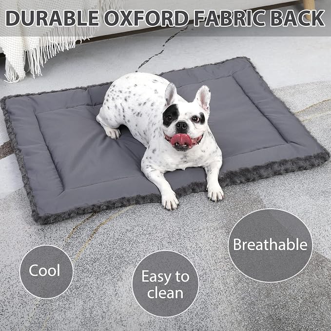 Exsnugy Washable Dog Bed Mat Medium Size Fluffy Pet Crate Pad 21x13 | Non-Slip Bottom Kennel Beds Ultra Soft Comfy Sleeping Mattress for Large Medium Small Dogs Gray