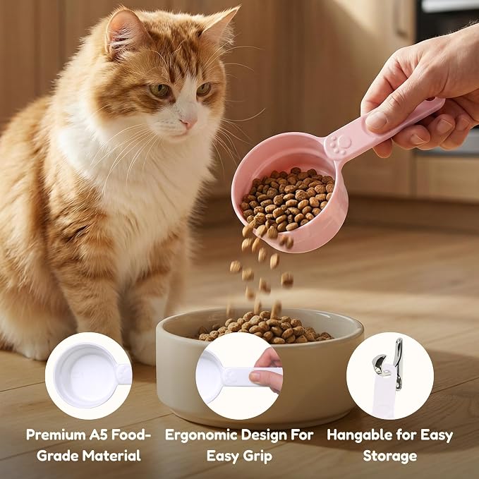 1 Cup Dog Food Scoop, Extra Long Handle Sturdy Melamine Pet Food Measuring Scoop with Clear Marking Lines, BPA-Free, Shatterproof, Dishwasher Safe (White*2, 1 Cup)