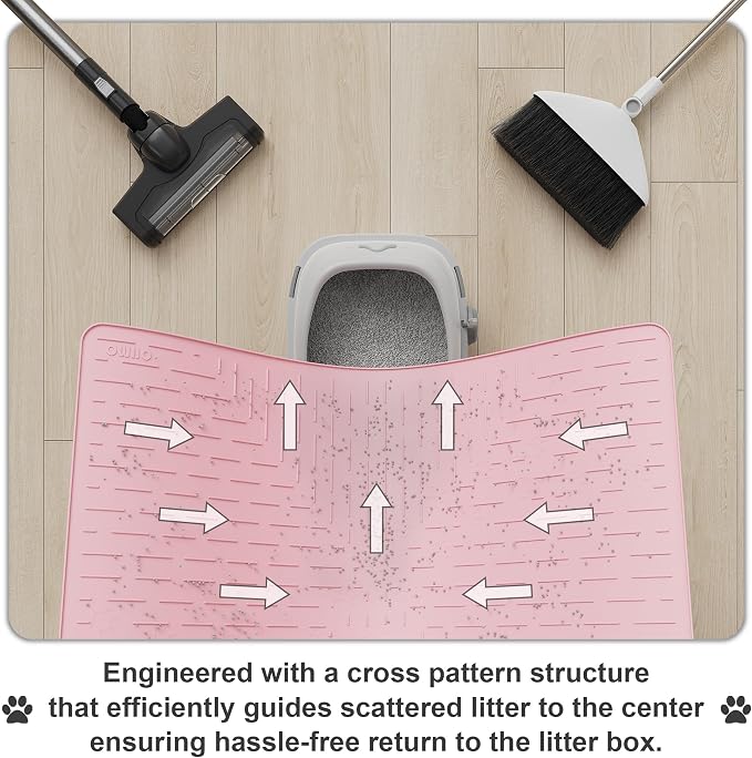 OHMO XL Cat Litter Mat, 37.5x25.2 Silicone Trapping Mat Pink | for Kitty Litter Box, Easy Clean, BPA Free Rubber, Center Litter Collection, Easy Pour-Back, Waterproof, Odor-Resistant
