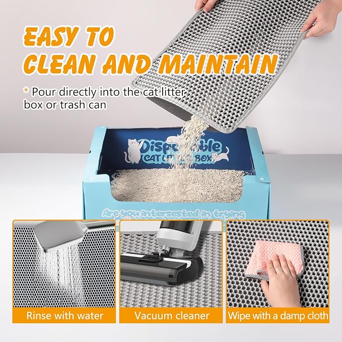 ondware Cat Litter Mat 24 x 15 in, Double Layer, Waterproof, Gray | Honeycomb EVA litter trapper, urine-proof non-slip base, soft on paws, easy shake or rinse clean