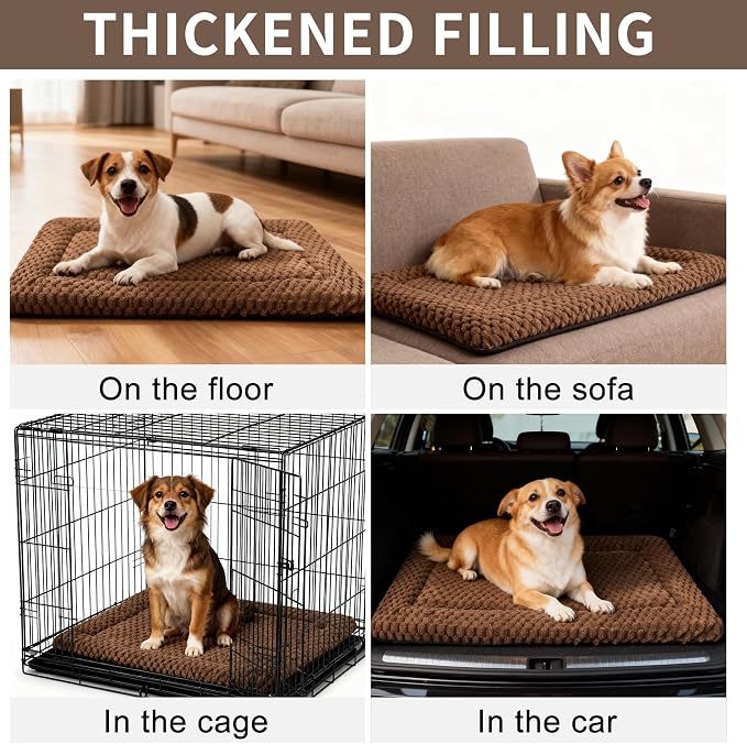 Dog Bed Mat,Reversible & Ultra Soft Kennel Pad-Machine Washable Pet Bed for Dogs & Cats-All-Weather Crate Liner for Crates,Carriers & Travel (Dark Brown, 30" L x 20" W x 1.5" Th)