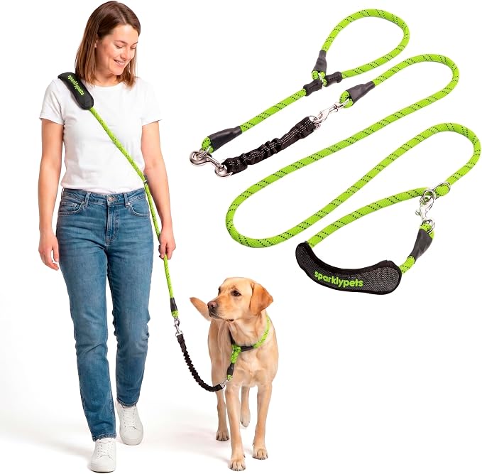 SparklyPets - Bungee Rope Handsfree Leash for 1 Dog - Demovable Slip Lead - Waist or Hip Belt Leash for Dog Walking, Running, Carnicross - Medium & Large Breeds