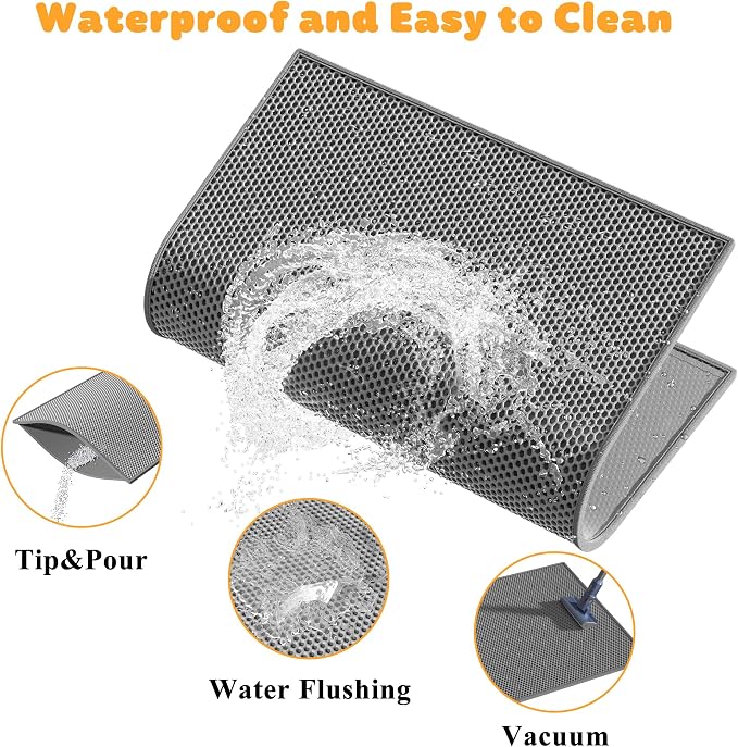 Pieviev 2 Packs Cat Litter Mat Double Layer Waterproof Urine Proof Trapping Mat (30''X24'', Gray) | Waterproof Urine Resistant Layer Litter Box Mat, Easy Collection, Soft on Kitty Paws, Gray Color for Indoor Cats