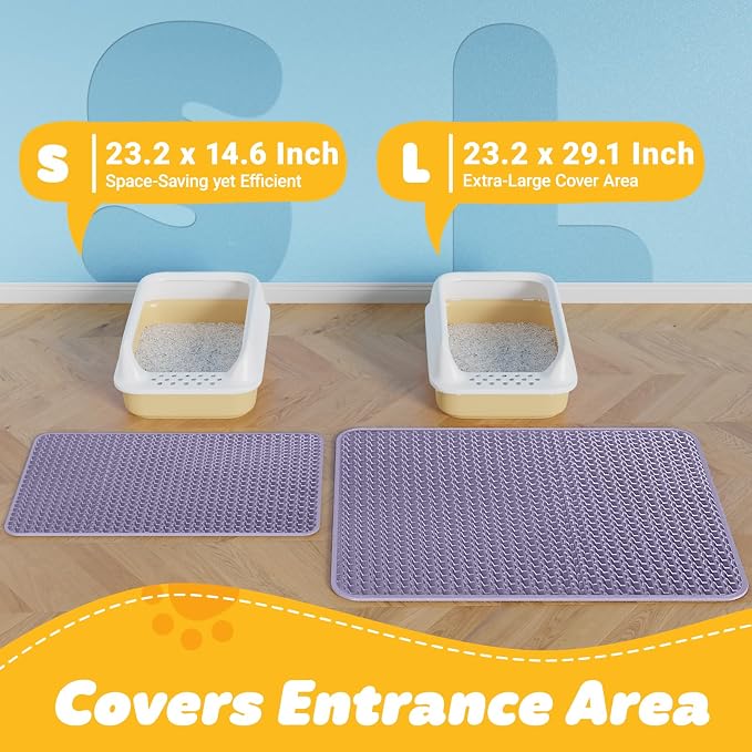 Powools Cat Litter Mat, 23.2 x 14.6 in, Waterproof, Non-Slip, Purple | Litter Trapping Mat, Easy to Clean, Litter Box Mat, Urine-Proof, Cat Toilet Training Systems Accessories, Indoor Cats