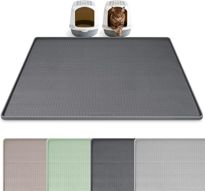 Silicone Cat Litter Mat 47" x 35" Cat Mat for Litter Box, Dark Grey | Extra Large Cat Litter Trapping Mat for Floor, Waterproof, Non-Slip Kitty Litter Box Mat with Raised Edge, Easy to Clean
