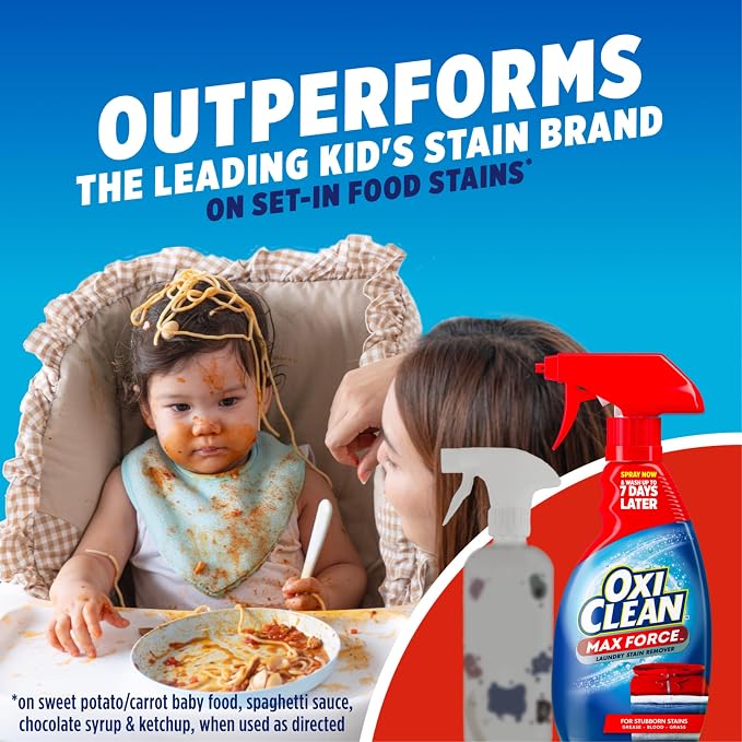 OxiClean Max Force Laundry Stain Treater Spray, 12 Fl Oz (Pack of 3) | Spray Now Wash Later, Kids and Baby Stain Remover, Fights Baby Food & Juice Stains, Color-Safe, Bleach-Free