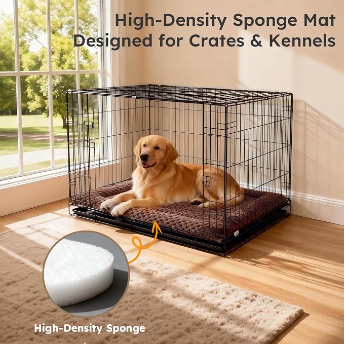Dog Bed Mat, Dual-Sided Dog Crate Bed Mat - Ultra Soft & Machine Washable Kennel Pad for Small Dogs, All-Season Comfort Pet Bed for Crates, Travel, and Home, Brown, 24 x 16 Inch