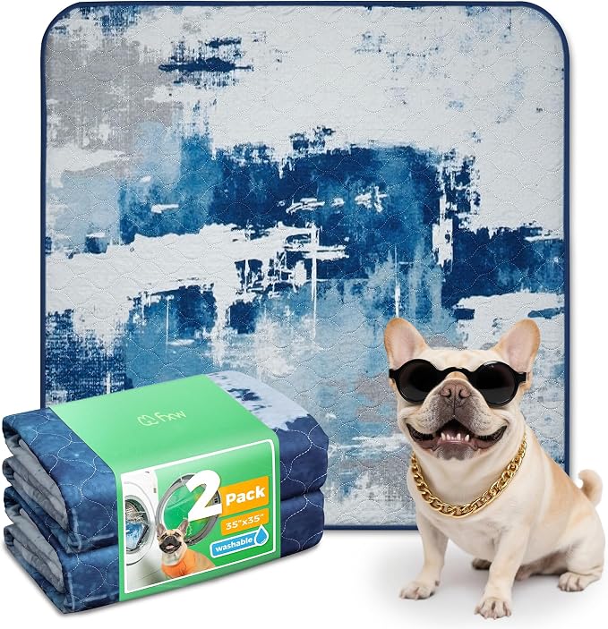 FXW Washable Pee Pads for Dogs, Super Absorbent, 35" Square, 2 Packs | Machine washable, Non-slip backing