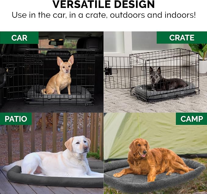 FurHaven Dog Bed for Extra Small Dogs & Cats, Bolster Crate Pad with Soft Supportive Base for Carriers & Kennels, Machine Washable, Extra Small, Sherpa Fleece, Gray