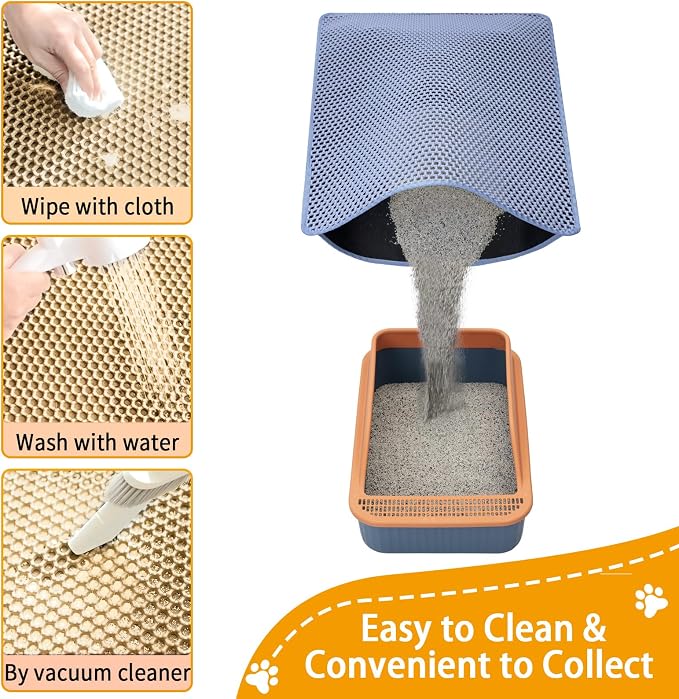 Cat Litter Mats-Extra Large 47''x36'' Litter Catcher Mat for Cat-XXL Litter box Matt for Floor-2 Layer Catcher Rug for Pet kitty Litterbox-Waterproof Urine Proof,Non-Slip,Blue