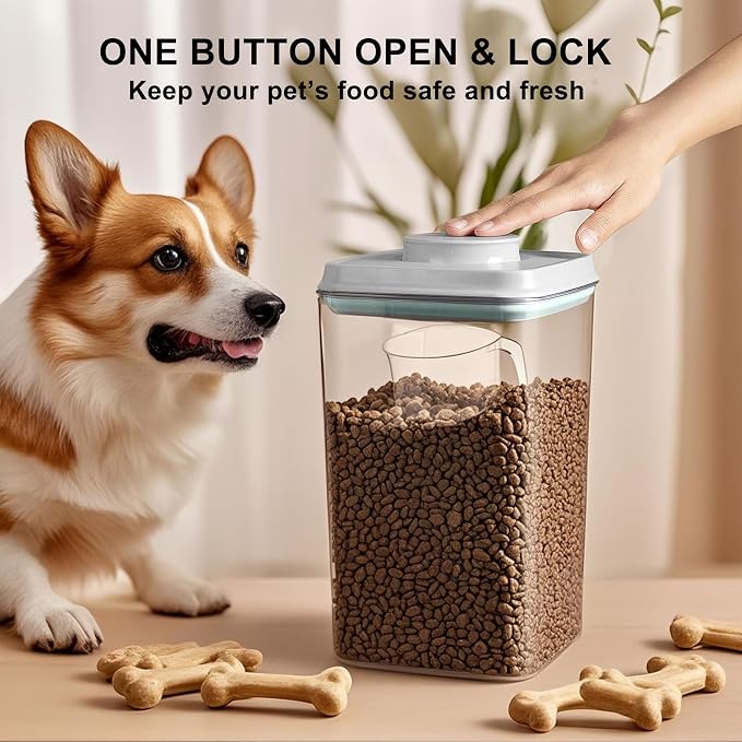 3-5 Lbs Dog Cat Treat Container Pop Pet Food Storage Container 4.2qt *2 | with 0.13qt Measure Scoop Airtight Stackable BPA-Free Pet Storage Bin Canister Pop Lid Plastic Container for Kibble & Treats