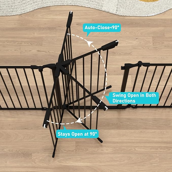 74" Wide Baby Gate Metal Safety Playpen - Fireplace Fence for Toddler/Pet/Dog, 3-Panel,30" H, Black