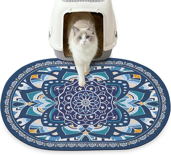 Glittme 33"x22" Cat Litter Mat with Mesh Design - Non-Slip & Waterproof Litter Trapping Pad for Litter Box Protects Floors from Stains Soft Texture for Pets,Navy