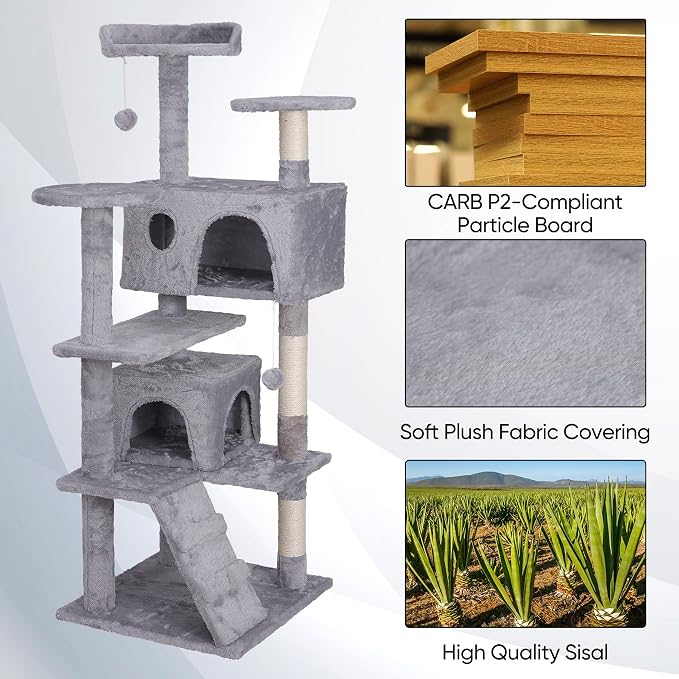 54 in Cat Tree Tower for Indoor Cats Multi-Level Cat Condo Cat Bed Furniture with Scratching Post Kittens Activity Center