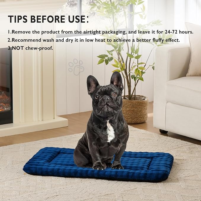 Dog Bed Mat Crate Pad for Medium Dogs, Navy Blue, 30"x 19" | Washable Soft Pet Sleeping Mat, Anti-Slip Kennel Pad with 3D Bubble Pattern