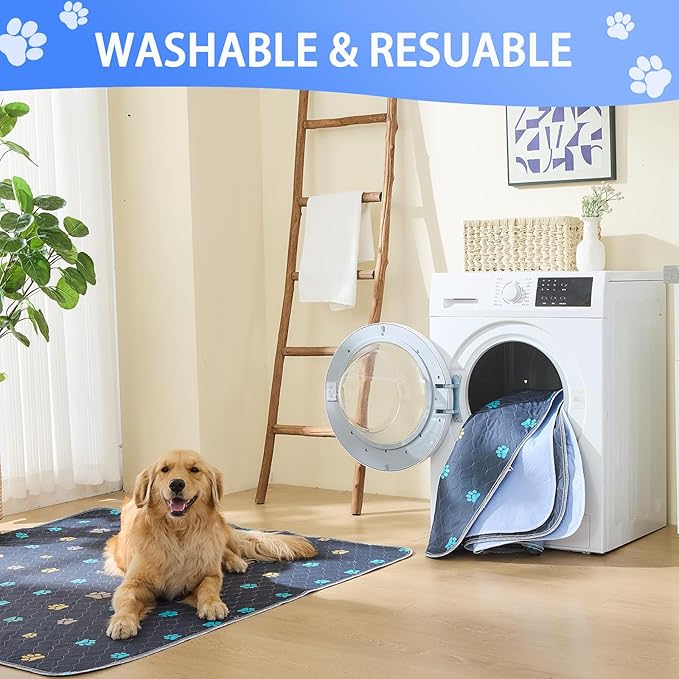 Aitmexcn Washable Pee Pads for Dogs, 48"x65", 2 Pack Extra Large Reusable Dog Mats, Heavy Absorbency, Leak-Resistant Anti-Slip Puppy Potty Pads for Playpens, Whelping Boxes and Incontinence