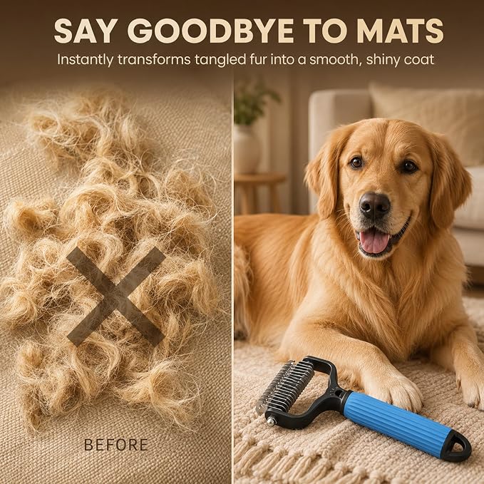 Pet Grooming Brush, Double-Sided Deshedding Dematting Tool for Dogs & Cats, Detangling Tool For Matted Fur, Ideal For Medium Or Long Haired Breeds (2Mix)