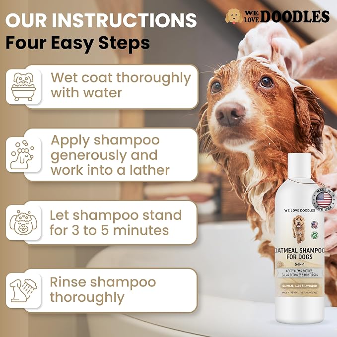 Premium Oatmeal Shampoo & Conditioner for Dogs with Sensitive & Itchy Skin | Provides Itch Relief & Soothes Dry Skin, Hypoallergenic, Tearless & Natural For Puppies, Pets & Cats, Anti-Itch, Made In USA