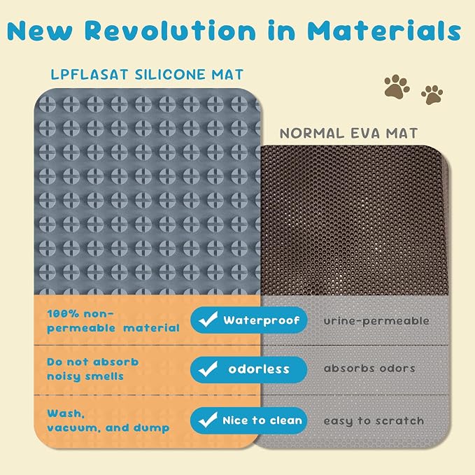 Cat Litter Mat, Silicone Litter Trapping Mat - Removal/Waterproof/Urine Proof, Cat Massage Mat (24" X 18"), Litter Box Mat - Keep the Floor Clean Grey