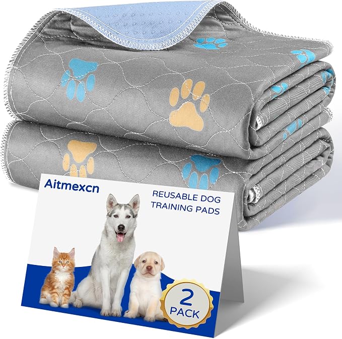 Aitmexcn Washable Pee Pads for Dogs, 2 Reusable Puppy Pads, 18'' x 24'' | Highly Absorbent, Waterproof Layer, Machine Washable, Non-Slip Bottom, For Puppies and Small Dogs