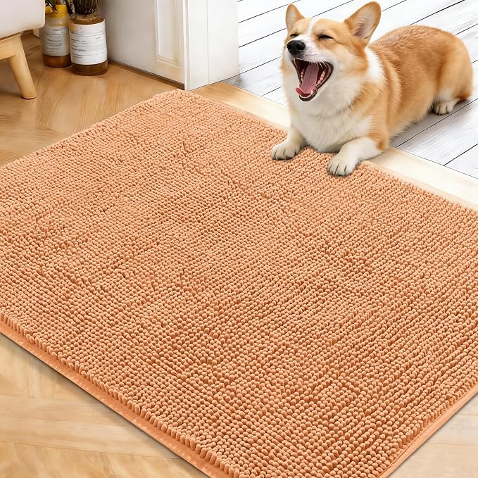 OLANLY Dog Door Mat for Muddy Paws 40x32, Super Absorbent Chenille Mud Mat | Orange, Absorbs Moisture and Dirt, Non-Slip Machine Washable Doormat, Quick-Drying Indoor Entryway Floor Carpet for Dogs