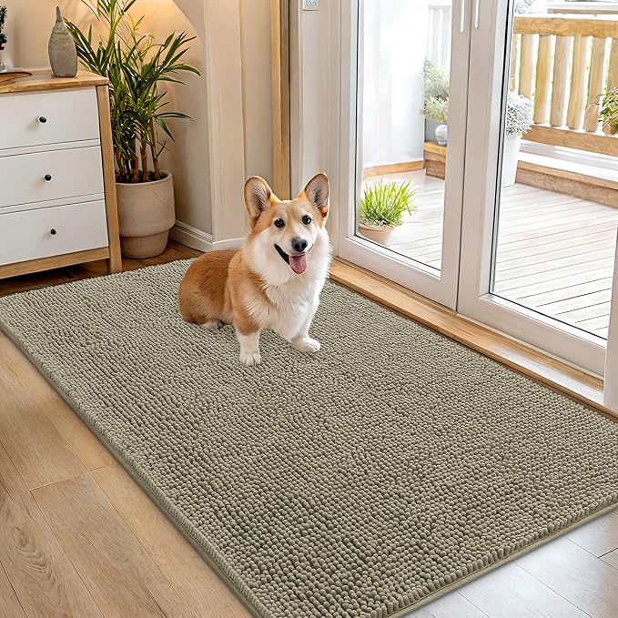 OLANLY Dog Door Mat for Muddy Paws 54x32, Super Absorbent Chenille Mud Mat | Warm Taupe, Absorbs Moisture and Dirt, Non-Slip Machine Washable Doormat, Quick-Drying Indoor Entryway Floor Carpet for Dogs