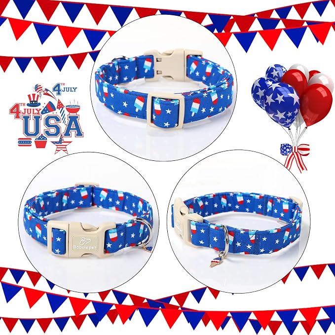 4th of July Dog Collar, Summer Popsicle Patriotic Dog Collars for Giant Large Dogs, Adjustable Lightweight Quick-Release Buckle Collar for Boy&Girl Dogs XL