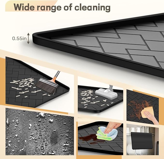 Silicone Cat Litter Mat for litter box Large 34" X 22"-Easy to Clean Cat Litter Trapping Mat, Waterproof, urine-proof and non-slip to keep the floor clean and tidy（Black）