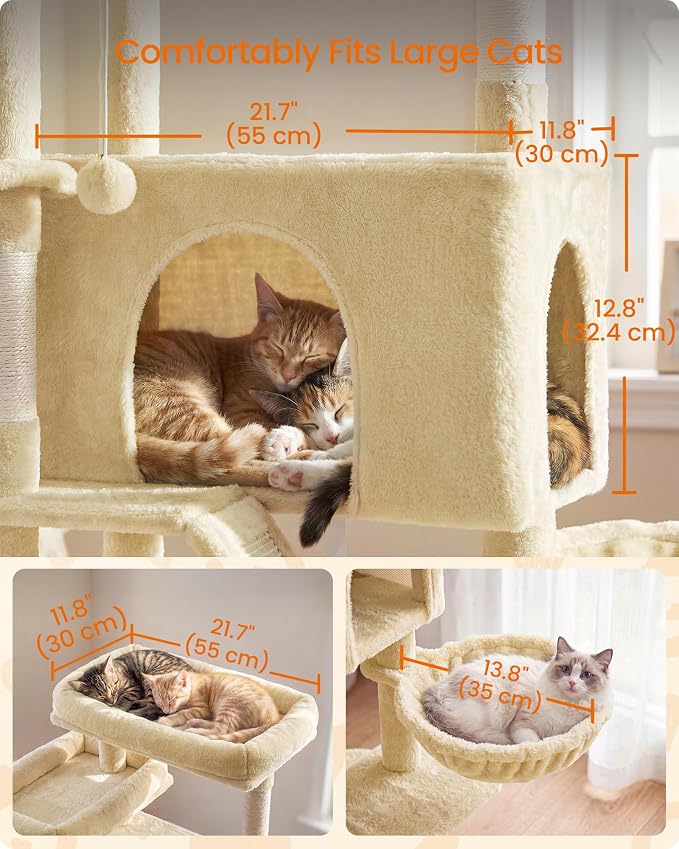 Feandrea Large Cat Tree, 81.1" Tall Sturdy Cat Tower for Indoor, Beige | Multi-Level Cat Condo with Sisal Scratching Posts, Hammock, Climbing Ladder, Easy to Assemble, UPCT021Y101S