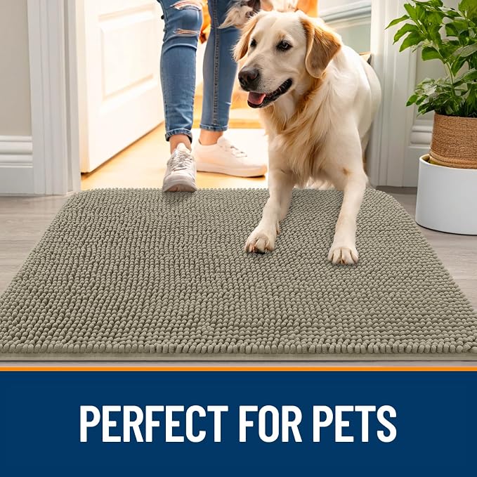 OLANLY Dog Door Mat for Muddy Paws 59x35, Super Absorbent Chenille Mud Mat | Warm Taupe, Absorbs Moisture and Dirt, Non-Slip Machine Washable Doormat, Quick-Drying Indoor Entryway Floor Carpet for Dogs
