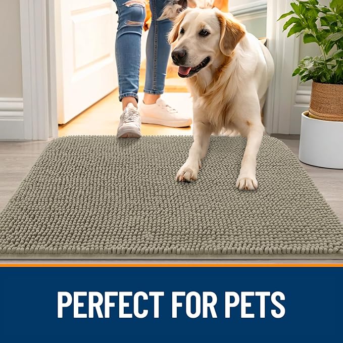 OLANLY Dog Door Mat for Muddy Paws 47x20, Super Absorbent Chenille Mud Mat | Warm Taupe, Absorbs Moisture and Dirt, Non-Slip Machine Washable Doormat, Quick-Drying Indoor Entryway Floor Carpet for Dogs