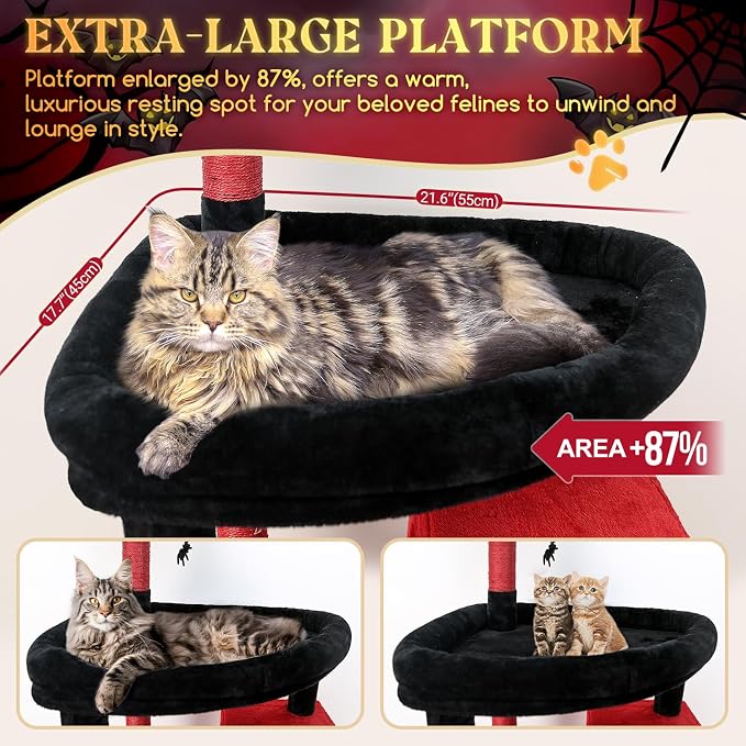 Globlazer Gothic Giant Cat Tree for Indoor Large Cat, 83in, F83, Blood-Goth | XXL Cat Tower with 9 Scratching Posts for 20lb+ Heavy Duty Large Adult Cats
