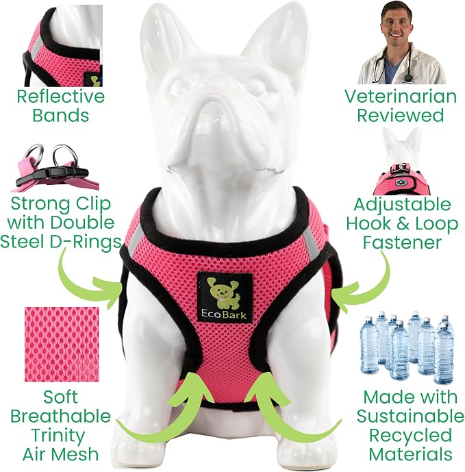 EcoBark Premium Teacup Dog Harness - Luxury Soft Tiny and Toy Breed Harness for Puppy - Mini Step in Vest Body Halter Under 5 lbs (Bubblegum Pink, XXXS)